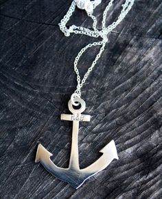 anchor pendant necklace. $60.00, via Etsy. Silver Anchor Necklace In Sterling Silver, Nickel-free Anchor Shaped Sterling Silver Jewelry, Nickel-free Sterling Silver Anchor Jewelry, Nautical Sterling Silver Anchor Necklace, Silver Necklace With Engraved Anchor Pendant, Sterling Silver Engraved Anchor Necklace, Silver Anchor Necklace Nautical Style, Silver Anchor-shaped Nautical Jewelry, Silver Nautical Anchor Jewelry