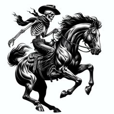 a skeleton riding on the back of a horse