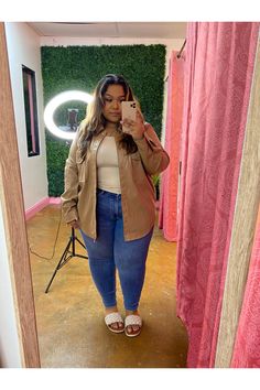 Our "Nude Blazer Curvy" is a plus size faux leather jacket with large chest pockets.This blazer is perfect to dress up any outfit and cover those insecure arms! We love this blazer!Product Details:-True to size-Michelle is wearing her true to size 2xSizing:1X: 16-182X: 20-223X: 24-26 Business Casual Outfits With Sneakers Plus Size, Plus Size Dressy Casual Outfits, Work Outfits Women Office Plus Size, Plus Size Bar Outfit, Thick Women Outfits, Plus Size Business Casual Work Clothes, Plus Size Feminine Style, Namjoon Outfits, Plus Size Mom Outfits