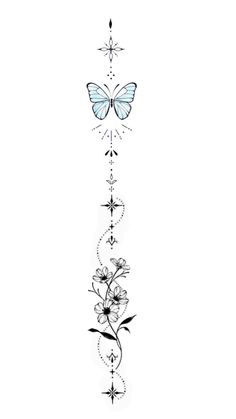 a tattoo design with flowers and butterflies on it