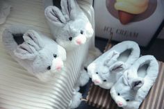 These plush bunny slippers are both cozy and cute. Featuring a rubber traction sole to ensure no sliding when walking those cold floors on a chilly day at home. Comes in two fabulous colors from which to choose. Comfortable Plush Slippers With Round Toe, Casual Plush Slippers For Winter, Plush Slippers With Round Toe And Plush Lining, Bunny Slippers, Cute Slippers, Bunny Plush, The Bunny, At Home, Slippers