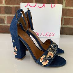 Sugar Women’s Slick Fabric Open Toe Casual Ankle Strap Sandals Size Us 6 M New. In Great New Condition. Y184 Veil Hair, Silver Block Heels, Royal Blue Heels, White Strappy Sandals, Sugar Shoes, Womens Slides Sandals, Wardrobe Goals, Womens Sandals Wedges, Blue Heels