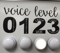 there is a sign on the wall that says voice level 0123 and has three knobs