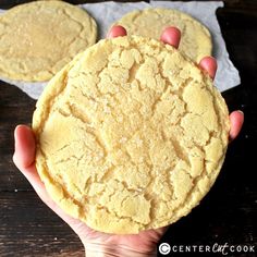 a person holding two cookies in their hands