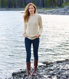 Womens Preppy Outfits, Cute Sweaters For Fall, Irish Sweater, Ll Bean Women, Fisherman Sweater, Hiking Outfit, Beige Sweater, Tunic Sweater, Fall Sweaters