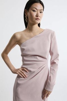 Feel Formal In Our Midi Dress, Which Features A Draped, Ruched Design And A Fit That Skims The Curves. The One Shoulder Design Makes For A Uniquely Elevated Party Piece, And The Ruche Detailing Makes For A Flattering Fit. Style It With Court Heels Or Strappy Stilettos For A Look Ideal For Anything From Wedding Guest Days To Dinner Dates. Stretch Crepe Tailored One Shoulder Ruched Waist Midi Dress High Quality, Stretchy Crepe Fabric Flattering, Fitted Silhouette Ruched Waist Design Asymmetric Nec Pre-draped Ruched Mini Dress, Fitted One-shoulder Pre-draped Mini Dress, Ruched One-shoulder Pre-draped Mini Dress, One Shoulder Ruched Mini Dress Pre-draped, Feminine One-shoulder Ruched Dress, Asymmetrical Ruched Mini Dress, One Shoulder Ruched Mini Dress, Spring Fitted Pre-draped Mini Dress, Fitted Mini Dress With Asymmetrical Neckline, Pre-draped