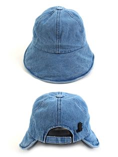 the back and side view of a denim cap