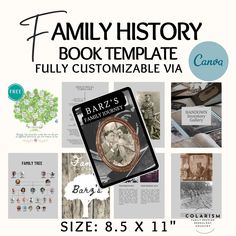 family history book template fully customizable via size 8 5 x 11 1 inches