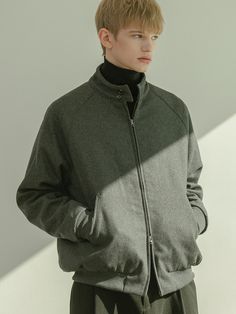 Editor's notesIt is a classic jacket for winter. The soft and cozy wool blend fabric adds casual texture. The cotton puffer lining keeps warmth. The ribbed cuffs and hem keep the silhouette. The jacket with raglan sleeves is matched with various outfit styles.- Two-way zipper- Neck flap- Raglan sleeves- Ribbed cuffs, hem- Side pocketsMeasurements(in.)M / L- Length: 26.4 in. / 26.8 in.- Chest: 25.2 in. / 26 in.- Sleeve Length: 31.3 in. / 31.9 in.- Sleeve: 9.4 in. / 9.8 in.*Model info: Height 6’ W Classic Cotton Outerwear With Fleece Lining, Classic Cotton Outerwear For Winter, Classic Winter Cotton Outerwear, Gray Winter Outerwear With Ribbed Cuffs, Casual Winter Outerwear With Ribbed Collar, Wool Outerwear With Ribbed Cuffs For Streetwear, Classic Cotton Outerwear With Ribbed Cuffs, Gray Long Sleeve Outerwear With Ribbed Collar, Casual Outerwear With Ribbed Collar