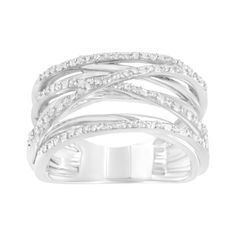 This gorgeous bypass ring has an intricate design of .925 sterling silver weaving together across the center of the piece. This stunning ring is set with an impressive total diamond weight of 1/4 cttw. Round-cut diamonds are embellished into the silver in an elegant prong setting. This piece will be your staple piece in your jewelry collection. Bypass Ring, Heart Pendant Gold, Intricate Design, Silver Diamonds, Round Cut Diamond, Chandelier Earrings, White Gold Diamonds, Prong Setting, Colored Diamonds