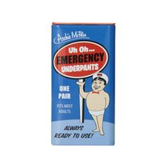 These handy Emergency Underpants help you be prepared for any untimely underpants incidents. Better safe than soggy! Always ready to use. Great gag gift! Tin contains one pair of disposable unisex underpants made of 50gsm non-woven polyester. Fits most adults. 3" x 1.5" x .75" tin. Best White Elephant Gifts, Silly Gifts, Gag Gifts Christmas, White Elephant Gift, Retirement Humor, Gag Gifts Funny, The Night Before Christmas, Gifts For Brother, White Elephant