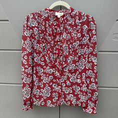 Anthropologie The Korner Floral Pleated Front Blouse Semi Sheer Long Sleeve Sz S. New With Tags / No Flaws Measurements Provided In The Pictures Features Button Front Floral Pleated Front Long Sleeves Semi-Sheer Feminine Red Blouse For Work, Red Floral Print Top For Work, Red Floral Print Top For Workwear, Red Floral Print Tops For Work, Red Floral Print Blouse For Work, Red Fall Blouse For Daywear, Workwear Red Blouse With Floral Print, Red Fall Blouse, Red Blouse For Fall