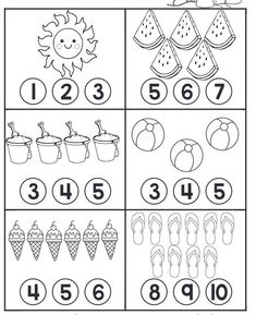 the printable worksheet for numbers 1 - 10 with pictures of fruits and ice cream