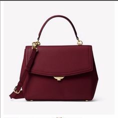 100% Leather Gold-Tone Hardware Color: Oxblood 13"W X 8"H X 4.25"D Handle Drop: 4.25" Adjustable Strap: 17"-19" Exterior Details: Back Snap Pocket Interior Details: Back Zip Pocket, Front Slip Pocket Lining: 100% Polyester Push-Lock Fastening Dust Bag Included Slight Imperfection On The Front Right Corner Of The Purse Flap And Faint Discoloration In Leather I The Front Towards The Bottom. Not Very Noticeable. No Trades Classic Leather Satchel With Branded Hardware, Elegant Shopping Bag With Flap, Evening Burgundy Satchel With Gold-tone Hardware, Elegant Flap Satchel With Detachable Strap, Chic Burgundy Bag With Leather Lining, Chic Burgundy Leather Satchel, Office Burgundy Leather Satchel, Elegant Leather Satchel With Gold-tone Hardware, Michael Kors Leather Work Bag