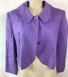 Vintage Harve Bernard clor is lilac/purple mix new, never worn 100% linen padded shoulders lined size 10 measurements: shoulder to shoulder measured flat is 15 1/2 inches underarm to underarm measured flat is 20 inches (40 inch circumference) sleeve length is 18 inches overall length of jacket is 19 inches a classic! Lavender Fitted Blazer For Spring, Fitted Lavender Blazer For Spring, Tailored Purple Blazer For Spring, Classic Purple Outerwear For Spring, Classic Purple Spring Outerwear, Classic Purple Blazer For Spring, Fitted Lavender Outerwear For Spring, Casual Fitted Purple Blazer, Purple Linen