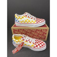 Vans Ward Lo Youth Size 11y Checkerboard Check Multi White Red Yellow Blue Shoes. Great Style, Fun Colors For The Kids. Comfortable Daily Use! New In Box. Retro Multicolor Skate Shoes With Round Toe, Trendy Red Round Toe Skate Shoes, Red Retro Skate Shoes With Rubber Sole, Retro Red Skate Shoes With Rubber Sole, Retro Red Skate Shoes With Round Toe, Retro Red Lace-up Skate Shoes, Tan Ugg Boots, Mia Boots, Navy Blue Boots