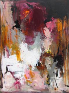 an abstract painting with pink and white colors