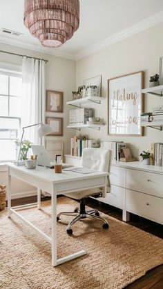 #homedecor, #interiordesign, #homedesign, #decor inspiration Small Condo Office Ideas, White Accent Wall Office, My First Office, Small Home Office With Storage, Small Chic Office Space, Boss Babe Home Office, Vintage Home Offices Cozy, Office And Get Ready Room, Printer Room Office Design