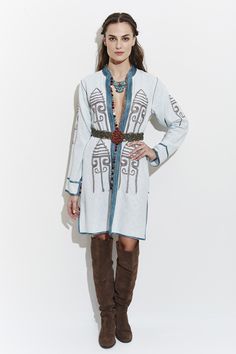 MARRAKECH JACKET - NOMADIC Bohemian Linen Outerwear For Fall, Bohemian Linen Long Sleeve Outerwear, Bohemian Long Sleeve Linen Outerwear, Folk Style Long Sleeve Cardigan For Fall, Folk Style Long Sleeve Fall Cardigan, Embroidered Coat, Unique Jackets, Blue Coats, Embroidered Jacket