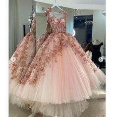 Pink Evening Dresses, Dresses Flowers, Pretty Quinceanera Dresses, Pink Evening Dress, Tulle Evening Dress, Cheap Evening Dresses, Princess Ball Gowns, Tulle Ball Gown, Quince Dresses