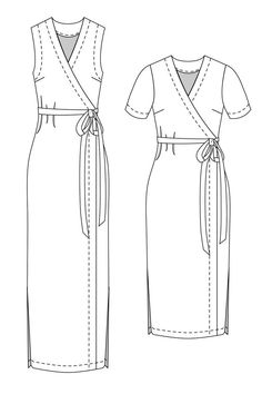 the front and back view of a women's dress with an attached waistline