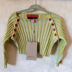 Brand: Eckhaus Latta Bambino Kids Size: 0 Item: Green & Blue Snap Button Sweater Condition: New With Tags, Never Worn Funky Winter Fashion, Color Work Sweater, Statement Sweaters, Maximalism Fashion, Kitsch Fashion, Lime Green Sweater, Multicolor Yarn, Green Clothes, Funky Clothes