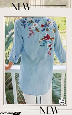 Denim Embroidered Shirt Jacket