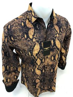 Brighten your business-ready style with the colorful, classic, and vintage Snake Skin Print of this classic regular-fit dress shirt brown, featuring an expandable collar for enhanced comfort and a non-iron finish to help keep your look crisp throughout the day. Wear this classic shirt and express yourself wherever you are. You can wear this printed shirt on any casual occasion and the place you dominate also! wear this shirt for weddings, anniversaries, birthdays, and more. All The Way Classic S Brown Button-up Office Shirt, Brown Buttoned Shirt For Office, Brown Slim Fit Button-up Shirt, Brown Shirt With Button Closure For Business Casual, Brown Fitted Shirt For Fall, Fitted Brown Shirt For Fall, Elegant Brown Office Shirt, Slim Fit Dress Shirt With Button Closure For Fall, Formal Brown Button-up Shirt