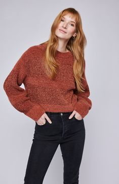 The Rosetta sweater is made of a cozy chenille yarn with a subtle lurex thread throughout. Features include a crew neckline and textured stripe knit pattern. Half Cardigan, Chenille Yarn, Pullover Cardigan, Long Midi Dress, Chunky Yarn, Knit Pattern, Sleeveless Sweater, Striped Knit, Tops For Leggings