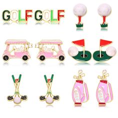 PRICES MAY VARY. ★ Golf Earrings for Women: Introducing our Golf Stud Earrings - the perfect accessory for any golf lover! Including 4 pairs golf themed earrings, designed with white golf ball, golf letter, golf clubs, golf bag, golf cart, green grass and golf flag, perfect for any golf enthusiast, giving you a playful and stylish way to flaunt your love for the game. Complete your golf outfit and show off your impeccable style sense with the delightful golf jewelry that will have you looking li Golf Jewelry, Golf Ball Bag, Club Earrings, Golf Flag, Golf Christmas Gifts, Golf Lover Gifts, Masters Golf, Christmas Golf, Holiday Cocktail Party