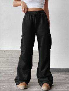 Women's Casual Daily Wear Stylish Design Pants Black Casual   Fabric Plain Straight Leg,Cargo Pants Slight Stretch  Women Clothing, size features are:Bust: ,Length: ,Sleeve Length: Black Hair Band, Straight Leg Cargo Pants, Design Pants, Casual Hairstyles, Pantalon Cargo, Summer Skirts, Camisa Polo, Inspiration Mode, Pants Black