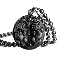 New Natural Black Obsidian Crystal Double Pixiu Tian Lu Feng Shui Protection Wealth Lucky Buddist Jewelry Necklace Pendant Bead Chain+ To Start With, Here Is A Legend Story: Long Long Ago In Ancient Times,There Was An Animal Called Pi Xiu. It Is The Ninth Son Of The Dragon King. Gold,Silver, And Jewels Are All Its Food. It Has A Dragon Head , A Horse Body, And Wings. It Is So Powerful That It Can Shift Bad Luck To Good. Later, People Then Regard It As A Symbol Of Wealth And Good Luck.Whoever, We Black Obsidian Crystal, Obsidian Crystal, Dragon King, Lucky Stone, Dragon Head, Bad Luck, Bead Chain, Black Obsidian, Mens Accessories Jewelry