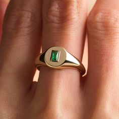 14K Gold Baguette Emerald Signet Ring With Custom Birthstone Option - Etsy Elegant Oval Signet Ring With May Birthstone, Classic Signet Ring For Wedding With May Birthstone, Elegant Emerald Signet Ring For Anniversary, Elegant Green Signet Ring Stamped 14k, Elegant May Birthstone Signet Ring, Fine Jewelry 14k Gold Baguette Cut Signet Ring, 14k Gold Baguette Cut Signet Ring, Classic Emerald Ring With Baguette Diamonds, Fine Jewelry Wedding Signet Ring With May Birthstone