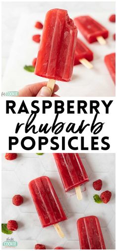 raspberry rhubare popsicles with text overlay