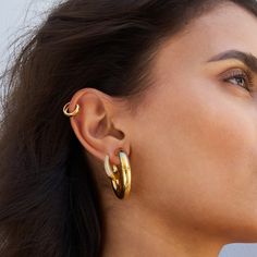 Tapered pavé dôme hoop earrings in 18k gold vermeil with cz stones. 18k gold vermeil (.925 sterling silver) 15mm diameter 4mm width 18mm length Classic Gold Plated Ear Cuff, Classic 14k Gold Ear Cuff, Gold Plated Ear Cuff With Ear Wire, Gold Plated Ear Cuff For Everyday Wear, Everyday Gold Hoop Earrings With Plating, Classic Gold-plated Tarnish-resistant Ear Cuff, Everyday Gold Plated Ear Cuff, Classic Gold Cartilage Earrings With Ear Wire, Gold Round Cartilage Earrings