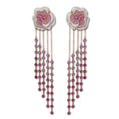 Shop now these pansy flower-inspired earrings encrusted with Pink Sapphires. Crafted in 18K pink gold, this AS29 piece is perfect for everyday wear. Luxury Purple Earrings For Evening, Luxury Flower Drop Earrings For Evening, Luxury Evening Flower Earrings Set, Natural Hair Removal, Pansy Flower, Pansies Flowers, Matching Rings, Dream Nails, Fantasy Jewelry