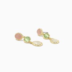 Add some antique flair to your ear stack with these statement earrings. Featuring pink, green, and yellow gems, these dangle earrings are sure to match anything you’re wearing. Want more colorful earrings? See all of your options from our colorful jewelry collection. Styling tip: To really make these colorful drop earrings pop, pair them with a pair of simple gold huggie earrings. Trendy Jeweled Drop Earrings, Gemstone Accented Dangle Earrings, Trendy Jeweled Dangle Earrings, Green Drop Earrings With Gemstone Accents, Pink Drop Earrings With Gemstone Accents, Multicolor Feminine Jewelry, Uncommon James, Gold Huggie Earrings, Yellow Gems