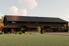 an artist's rendering of the exterior of a large barn style building in autumn