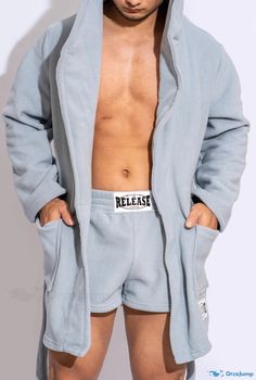 Orcajump - Thick Solid Color Plush Bathrobe with Extra Fleece, Sensual, Warm, and Casual Home Leisure Robe Fitted Blue Outerwear For Loungewear, Fitted Long Sleeve Winter Sleepwear, Fitted Sleepwear For Winter Loungewear, Fitted Sleepwear For Winter, Fitted Winter Sleepwear For Relaxation, Fitted Blue Winter Sleepwear, Fitted Blue Sleepwear For Winter, Fitted Sleepwear For Winter Relaxation, Casual Home