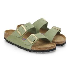 Arizona Soft Footbed Suede Leather Green Tea | BIRKENSTOCK Classic Leather Footbed Sandals With Arch Support, Classic Suede Sandals With Leather Footbed, Classic Suede Slides With Removable Insole, Green Leather Footbed Sandals With Cushioned Footbed, Green Leather Slides With Cushioned Footbed, Classic Suede Footbed Sandals With Removable Insole, Classic Suede Sandals With Cushioned Footbed, Classic Double Strap Cushioned Footbed Sandals, Classic Suede Footbed Sandals With Round Toe