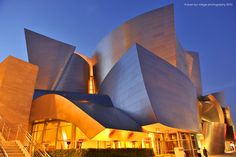 the exterior of walt concert hall at night