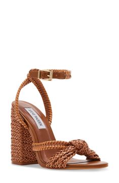 Steve Madden Malou Block Heel Sandal (Women) | Nordstrom Casual Dress With Sandals, Womens Wedge Sandals, Classy Women Shoes, Women’s Heels, Leather Block Heels With Braided Straps, Chic Braided Open Toe Heels, Chic Sandals With Braided Straps And Block Heel, Brown Woven Leather Sandals With Block Heel, Braided Leather Ankle Strap Sandals