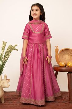 Pink chanderi silk can can attached lehenga with floral butti patterned panels. Comes with blouse and dupatta.
Components: 3
Type Of Work: Floral
Neckline: Round
Sleeve Type: Half
Fabric: Chanderi Silk, Lining: Cotton
Color: Pink
Other Details: 
Attached lining
Gota detail
Occasion: Festive and Wedding - Aza Fashions Traditional Drape Cotton Silk Sets With Dori Work, Traditional Drape Sets With Dori Work In Cotton Silk, Cotton Silk Sets With Dori Work For Navratri, Festive Chanderi Sets With Dori Work, Cotton Silk Sets For Diwali With Traditional Drape, Diwali Cotton Silk Sets With Traditional Drape, Diwali Cotton Silk Sets In Traditional Drape, Anarkali Cotton Silk Sets For Diwali, Cotton Silk Sets For Navratri