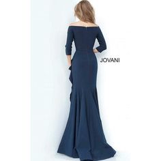 Jovani 00446 Off the Shoulder Ruched DressClosure: Invisible Back Zipper with Hook and Eye Closure. Details: Navy classic evening dress featuring an off-the-shoulder bodice, straight neckline, and three-quarter sleeves. Closed back with zi... Classic Evening Dress, Straight Neckline, Ruched Dress, Three Quarter Sleeves, Quarter Sleeve, Three Quarter, Evening Dress, A Line Dress, Off The Shoulder