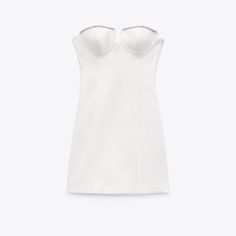 Zara | Dresses | Nwt Zara Bejeweled Dress | Poshmark Bejeweled Dress, Strapless White Dress, White Strapless Dress, Zara Mini, Strapless Crop Top, Rhinestone Appliques, Zara White, Zara Dresses, Basic Tank Top