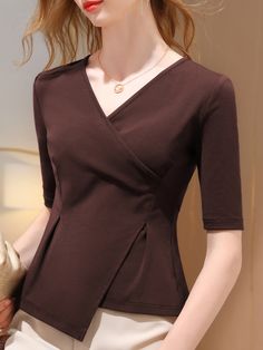 SkuCY-!116337Material>90%Cotton , Spandex StyleHalf Sleeves , Skinny FeatureAsymmetric , Solid Color NecklineV-neck OccasionCasual , Office , Urban SeasonsSpring , Summer , Autumn TypeT-Shirts Tops ColorRED,WHITE,BLACK,COFFEESizeS,M,L,XL,2XL,3XL Please consult the size chart we provide for this item's measurements to help you decide which size to buy.Please note: There may be 1-3cm differ due to manual measurement.CMINCHBustShoulderSleeveLengthS78-86362849M82-903728.550L88-96382951XL92-1003929.5 Style Definition, Coffee Color, Black Coffee, Shirts & Tops, White Green, Black Long Sleeve, Deep Blue, Eos, T Shirt Top