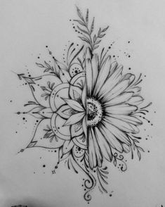 a black and white drawing of a flower