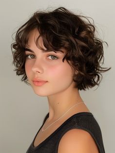 A bob cut for curly hair is a timeless choice that brings sophistication and edge. This style is perfect for medium short hair, giving a structured shape that enhances the face. With the right cut, a curly bob can suit any face shape, making it a versatile option for various occasions, from professional meetings to casual outings. Short Hair Cuts For Women Curly Layers, Short Wavy Hair Haircuts, Chopped Short Hair, Curly Ear Length Hair, Short Curly Womens Haircuts, Loose Spiral Perm Short Hair, Short Layered Haircuts For Wavy Hair, Short Curly Pixie Round Face, Short Thick Curly Haircuts