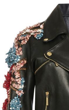 Embellished Leather Jacket by ELIE SAAB for Preorder on Moda Operandi Date Night Outfit Summer, Crystal Embroidery, Elie Saab Spring, Diy Jacket, Leather Jacket Outfits, Jacket Outfit, Embroidery Fashion, Elie Saab