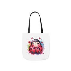 Cute Ladybug Tote Bag  Lightweight durable canvas tote bag. Great for errands, shopping trips, and longer travels. The inside has a sleek, black lining and its comfortable strap handles. - 100% Polyester canvas - Available in 3 sizes - Black interior - Black strap handles Sizes 13"x13" 16"x16" 18x18" Processing Time: 1-5 days Shipping Time: 1-5 days * Please allow 7-10 business days for processing and shipping *During holidays please expect delays due to higher than usual order. I try my best to Black Shopping Bag With Canvas Lining, Black Canvas Bag For Shopping With Canvas Lining, Black Canvas Bag With Canvas Lining For Shopping, Canvas Satchel Bag As Gift, Casual Canvas School Bag With Leather Handles, Casual Canvas Bag With Leather Handles For School, Black Double Handle Bag With Canvas Lining, School Canvas Shoulder Bag With Leather Handles, Shopping Tote Canvas Bag With Adjustable Strap